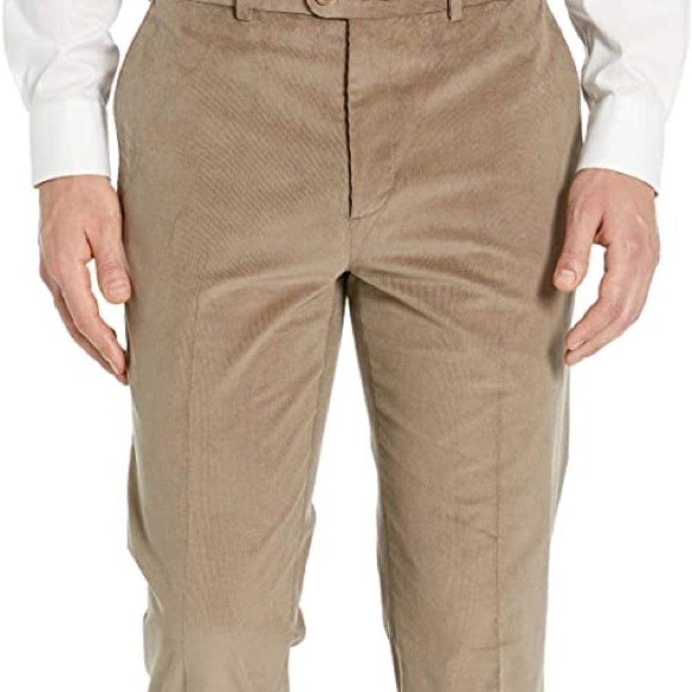 Bensol Men's Flat Front Baby Cord Dress Pants- Trimmer Silhouette